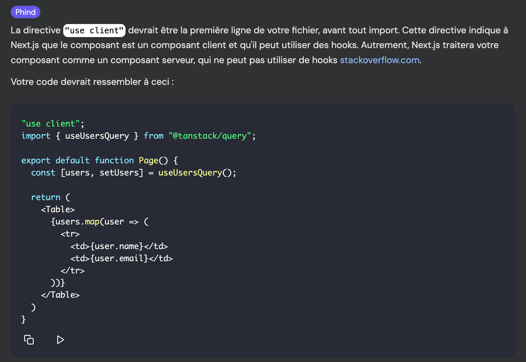 Capture d'écran de phind.com